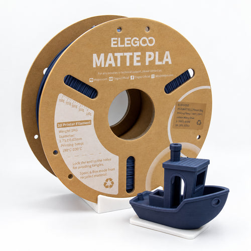 Filamento PLA Mate ELEGOO 1.75 mm — 1 kg, Azul marino; presentación del producto.
