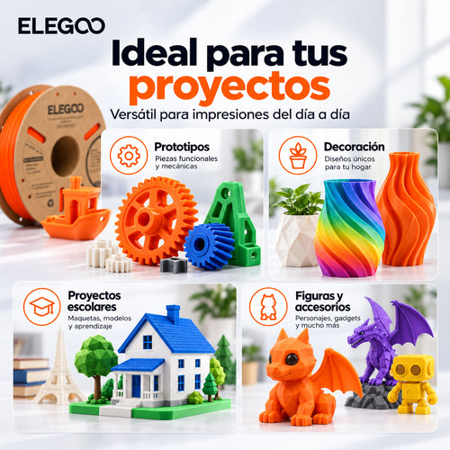 Proyectos y aplicaciones del filamento ELEGOO PLA.