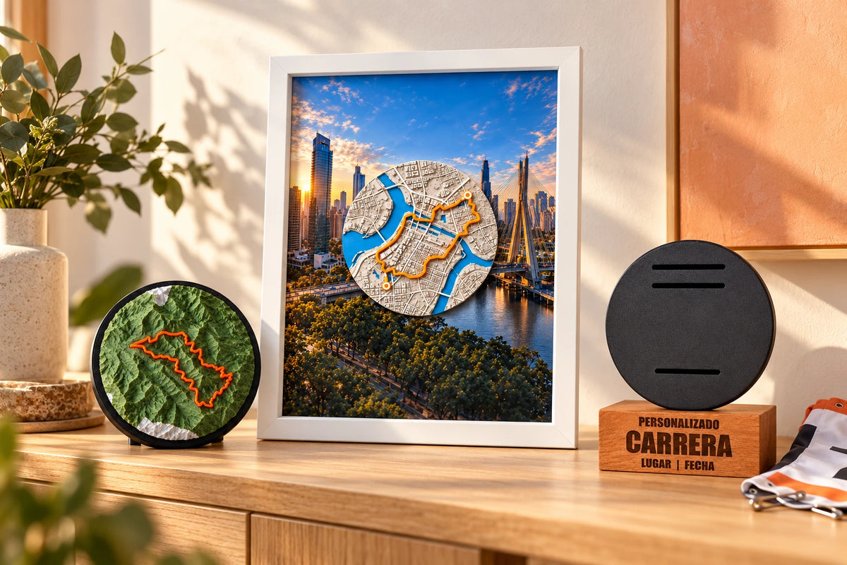 Cuadro de carrera, mapa 3D y base portamedalla de 3DISON Memories.